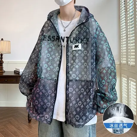 镂空网眼防晒衣男夏季潮牌潮流冰丝外套男凉感透气速干钓鱼防晒服商品大图