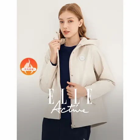 【团】ELLE Active气质风衣外套女2024秋连帽夹克抽绳收腰商品大图
