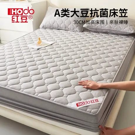 红豆床笠床垫保护罩2025新款四季通用大豆纤维夹棉全包床垫套单件商品大图