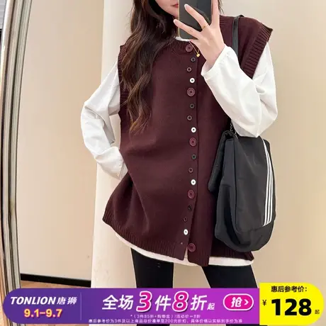 唐狮2025秋冬毛衣女设计感宽松圆领开衫马甲春秋外穿高级感百搭潮商品大图