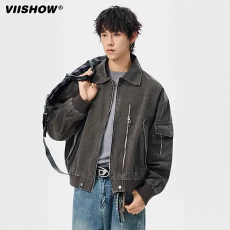 VIISHOW2025秋季新款上衣翻领夹克男款美式时尚潮流宽松休闲外套商品大图