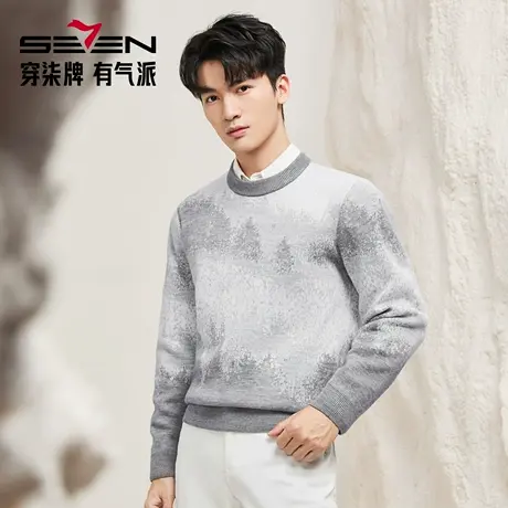 【国风羊毛衫】柒牌圆领套头针织衫2025秋冬男士休闲百搭青年上衣图片