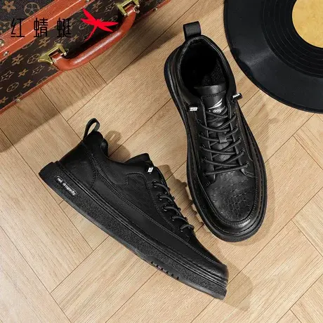 红蜻蜓鞋男鞋真皮休闲皮鞋秋季新款男士百搭一脚蹬软底英伦风板鞋图片