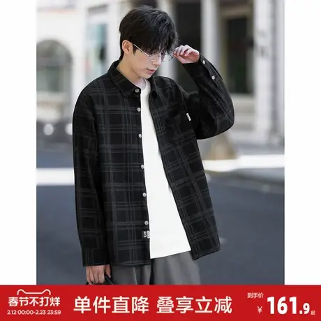 唐狮2026秋冬季男士衬衫长袖男士时尚百搭格纹衬衫慵懒风高级感图片