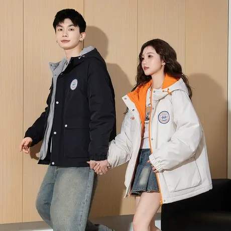 唐狮初春季新款情侣棉衣撞色女款棉服夹棉百搭白色休闲外套TD商品大图
