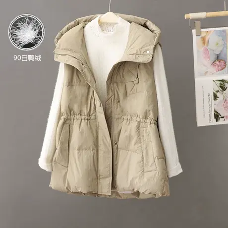 连帽羽绒马甲女款冬季外穿2023新款白鸭绒无袖外套抽绳显瘦坎肩潮图片