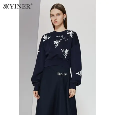 YINER音儿女装冬季新款艺术绣花长袖卫衣商品大图
