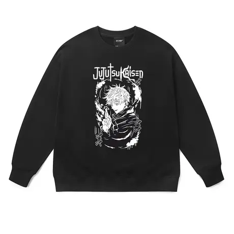 咒术回战五条悟长袖卫衣男黑色复古做旧动漫超酷炸街宽松上衣纯棉图片