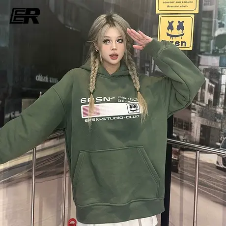 ER字母卫衣男2023秋季美式高街潮牌校园宽松连帽情侣装商品大图