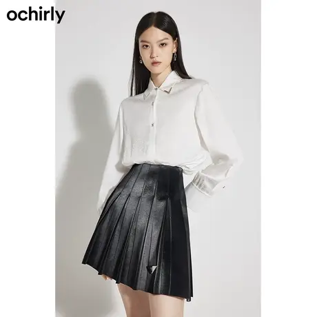 【首降】欧时力 缎面长袖衬衫女新款春装上衣中长提花轻奢设计感图片