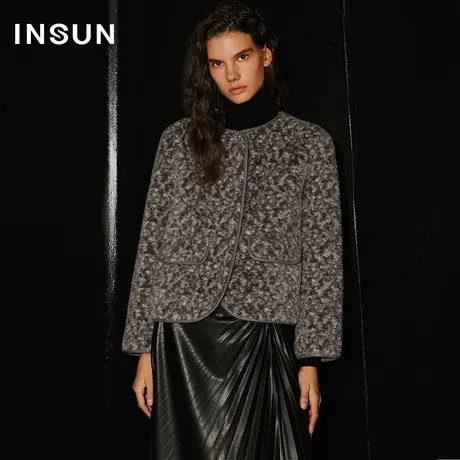 【官方直播】恩裳COVER高细支羊毛提花双色优雅圆领小香风短外套商品大图