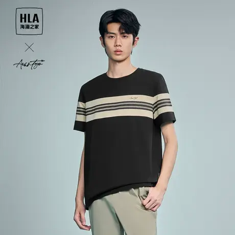HLA/海澜之家轻商务时尚系列凉感短袖T恤24春夏新条纹圆领上衣男商品大图