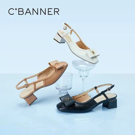 千百度女鞋夏季新款时装半凉小香风单鞋后空凉鞋通勤晚晚鞋图片