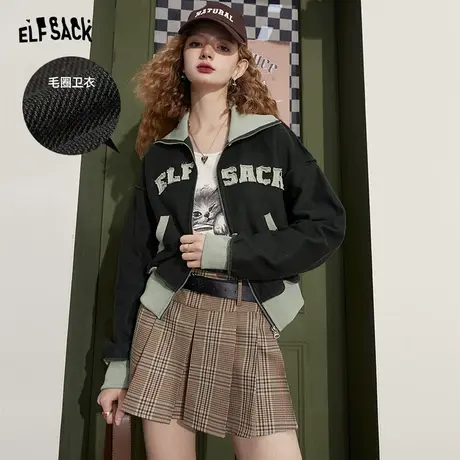 妖精的口袋美式复古卫衣外套女2024早春新款小个子运动休闲短外套商品大图