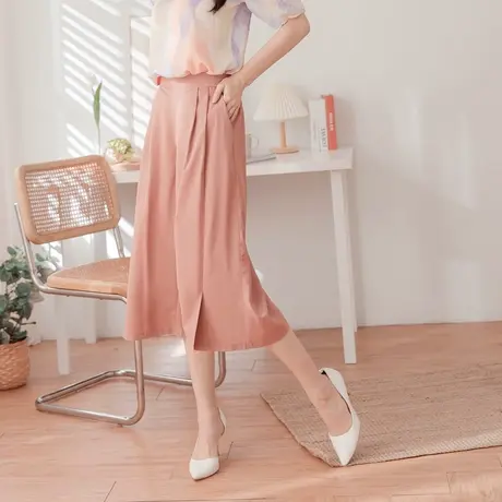 桔熊夏季韩版通勤七分裤子打褶直筒开衩宽松西装裤女大码BA6344商品大图