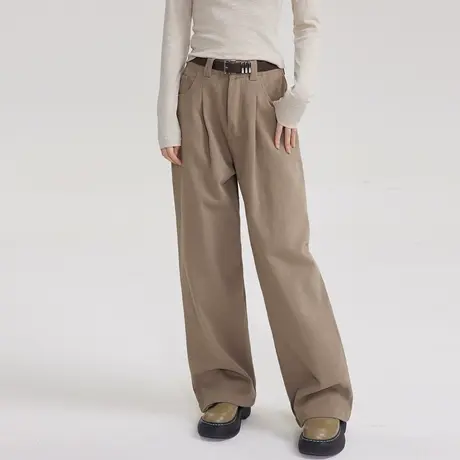 美式小个子阔腿裤女2023新款裤子宽松bf慵懒风直筒休闲裤配腰带商品大图