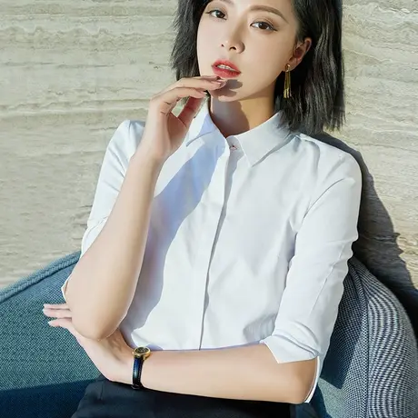 雀后衬衫女职业2023春装新款七分袖正装工装工作服抗皱中袖白衬衣商品大图