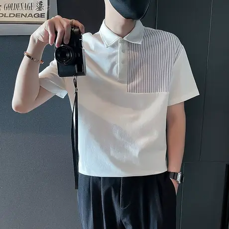 高级感衬衫男短袖翻领T恤POLO衫2023新款男装上衣夏季痞帅半截袖商品大图