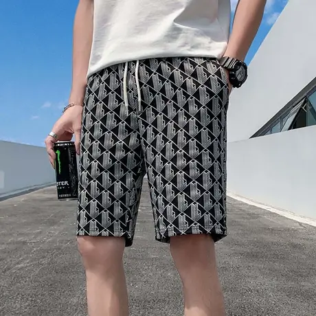 夏季潮流男士休闲沙滩高级质感花色帅气舒适直筒休闲五分中裤短裤商品大图