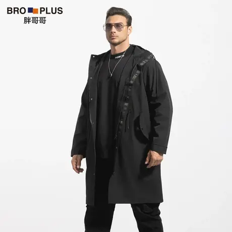 胖哥哥大码风衣男中长款加肥加大连帽男士外套宽松简约男装春季款商品大图