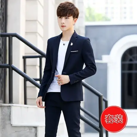 秋季西服男士套装韩版修身潮流单上衣外套学生帅气时尚小西装一套商品大图