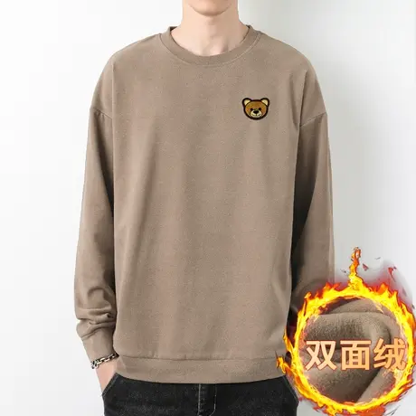 男士卫衣秋冬款圆领套头无帽上衣宽松潮流小熊保暖双面绒长袖t恤商品大图