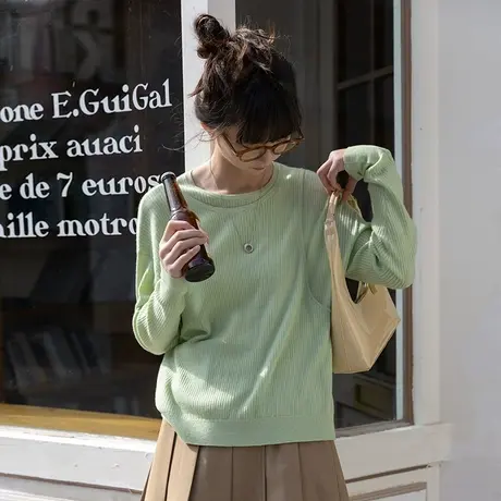 omont蛋挞家 复古假两件长袖针织衫女百搭罩衫宽松打底衫春夏上衣图片