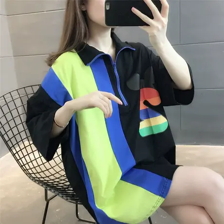 中长款t恤女短袖上衣半袖2023新款夏季设计感上衣ins潮网红polo衫商品大图