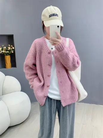 慵懒风复古日系软糯毛衣开衫女秋冬2023新款宽松加厚百搭针织外套图片