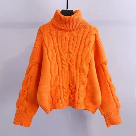 高领毛衣女宽松外穿短款上衣2023新款冬加厚慵懒风麻花针织上衣商品大图