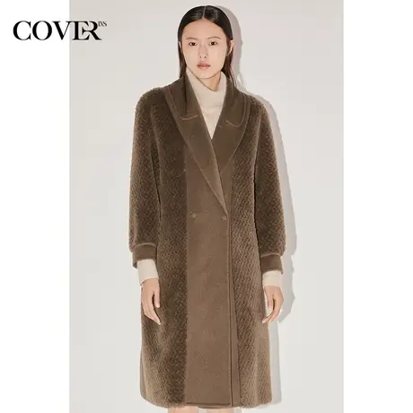 COVER冬季双面呢拼接羊毛毛呢大衣商品大图