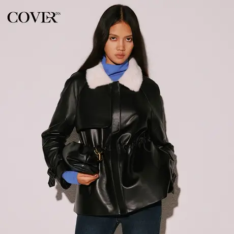 COVER冬季水貂领抽绳绵羊皮羽绒服商品大图