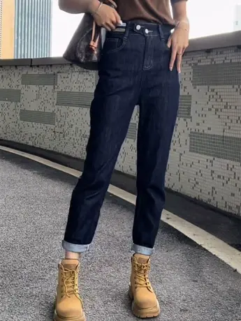 高腰蓝色九分牛仔哈伦裤女2023春季新款宽松显瘦萝卜老爹裤子潮款商品大图