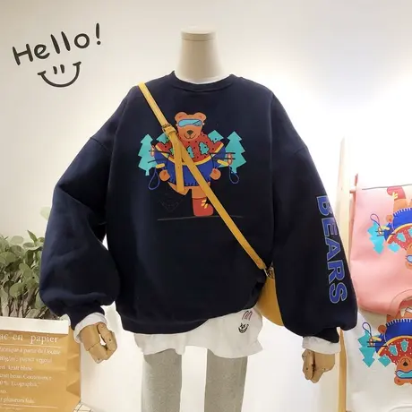 2019冬季新款韩国东大门ins超火圣诞小熊加绒卫衣打底衫大码显瘦图片