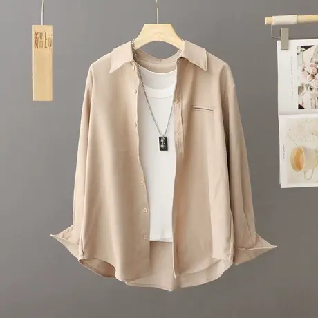 2024年新款秋季纯色衬衫女长袖休闲宽松衬衣寸衫外搭上衣薄款外套图片