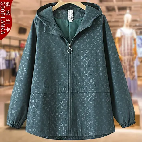 中年气质妈妈秋季连帽外套洋气时尚高贵印花休闲风衣春秋女士夹克商品大图