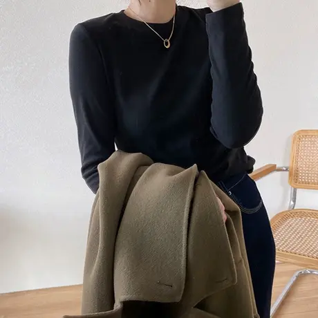 打底衫长袖t恤女2021秋冬洋气保暖内搭设计感小众加绒加厚上衣服商品大图