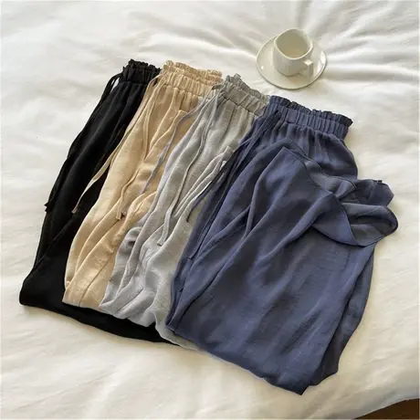 超薄款凉爽海岛丝高腰直筒阔腿裤女宽松显瘦休闲九分裤夏装2023年图片