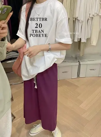 欧洲站女装2023年新款欧货潮宽松仿棉白色t恤女夏短袖ins半袖体恤商品大图