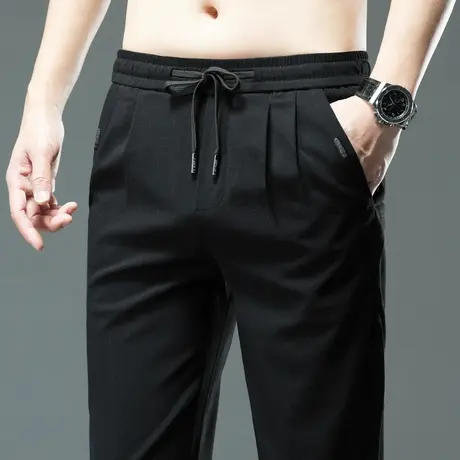 夏季超薄款男裤子上班工作冰丝休闲裤男士凉凉裤黑色运动裤宽松紧商品大图