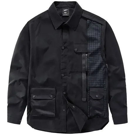 VIP机能长袖衬衫男春秋休闲衬衣外套格子拼接设计感小众上衣潮牌商品大图