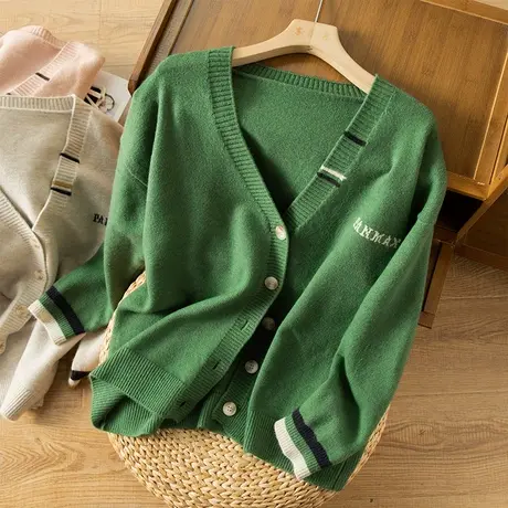 享永子针织开衫女春秋文艺复古毛衣外套百搭上衣宽松显瘦2023新款图片