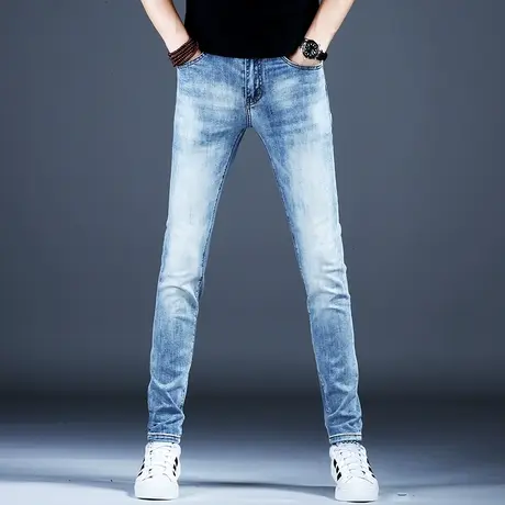 男士弹力牛仔裤男款小脚修身高端潮牌浅色裤子潮流男2023新款秋季商品大图