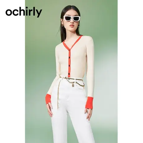 【品牌甄选】ochirly欧时力羊毛混纺针织开衫新款春装上衣V字领商品大图