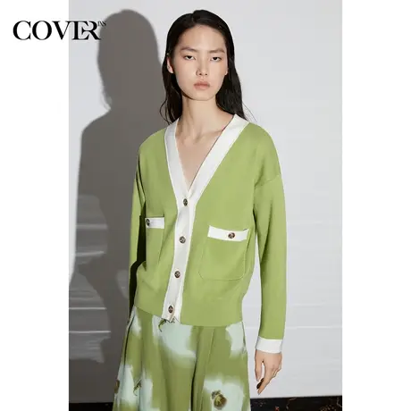 【昕怡粉丝专享】恩裳COVER羊毛混纺小香风撞色针织开衫商品大图