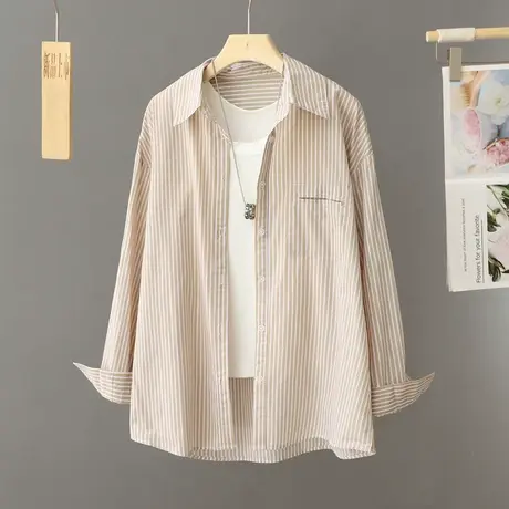 条纹衬衫女春季设计感小众休闲衬衣开衫外套外搭慵懒文艺森系上衣图片