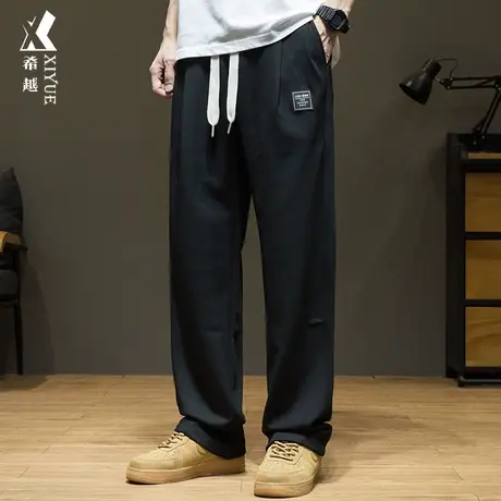 希越黑色休闲直筒裤男士2024春季新款宽松大码美式潮流显瘦长裤子商品大图