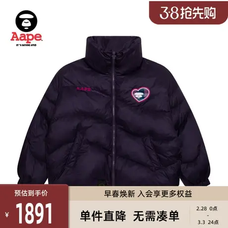 Aape旗舰店女装秋冬爱心格纹猿颜徽章字母刺绣宽松羽绒服7620XXL图片