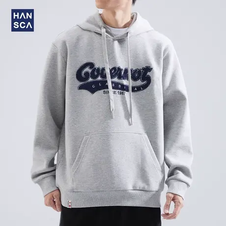 hansca重磅加厚卫衣男士秋冬款连帽美式复古印花宽松休闲上衣外套商品大图