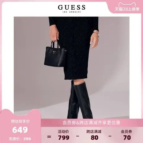 【38上新季】GUESS 女士黑色皮质手提子母包通勤时尚托特包商品大图